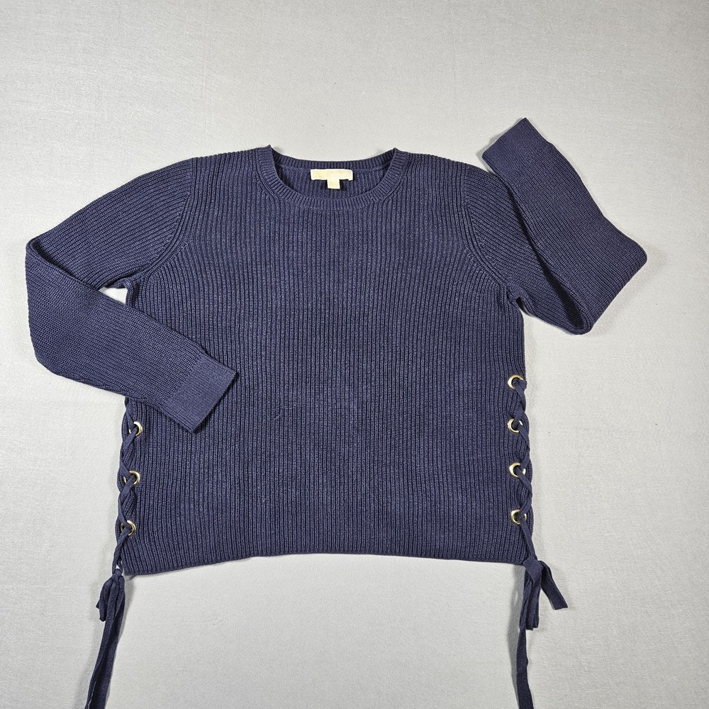 Michael Kors Sweater Womens XL Navy Ribbed Side Lace Up Grommet
